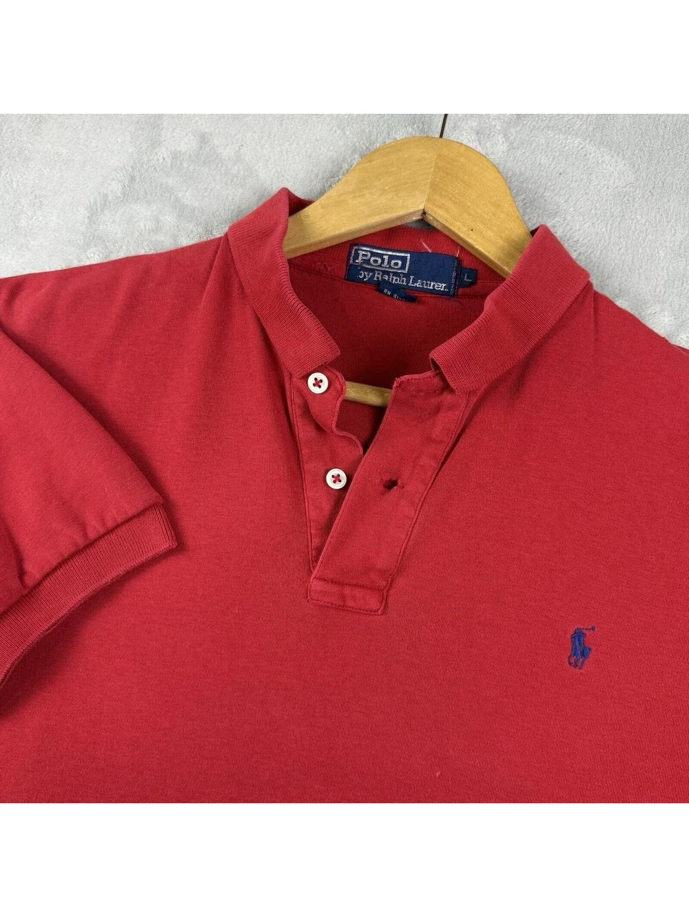 VTG Polo Ralph Lauren Men Polo Shirt Red Pony Size L Classic fit Business Casual